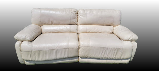 Power Reclining Off-White Leather Sofa