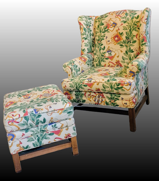 Freshly Custom Reupholstered VTG Wingback Chair w/ Ottoman