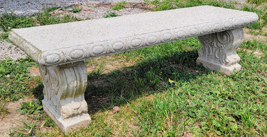 VTG Mid-Century 56" Cast Stone Bench w/ Scrolled Pedestal Legs