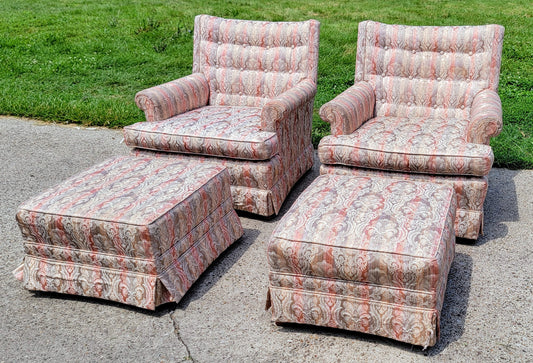 Stunning Mid-Century Armchairs w/ Ottomans