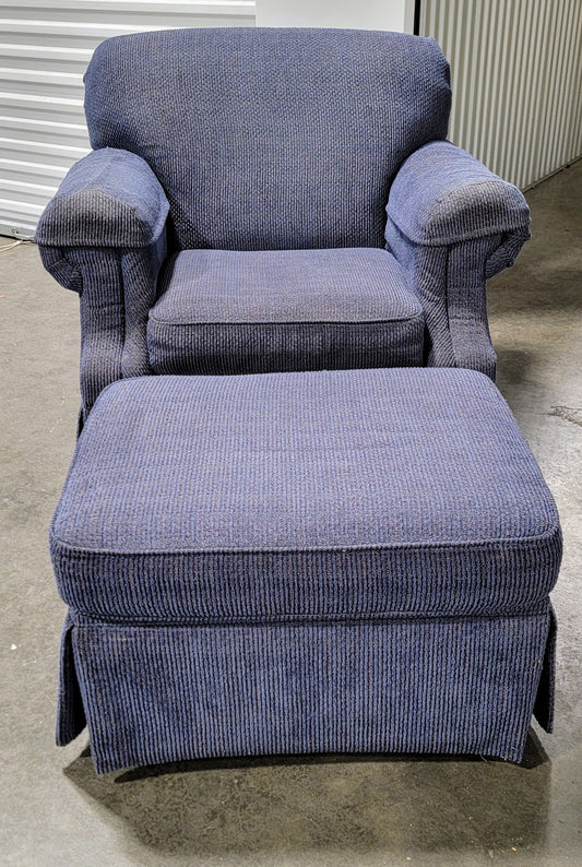 Bassett Blue Upholstered Armchair and Ottoman